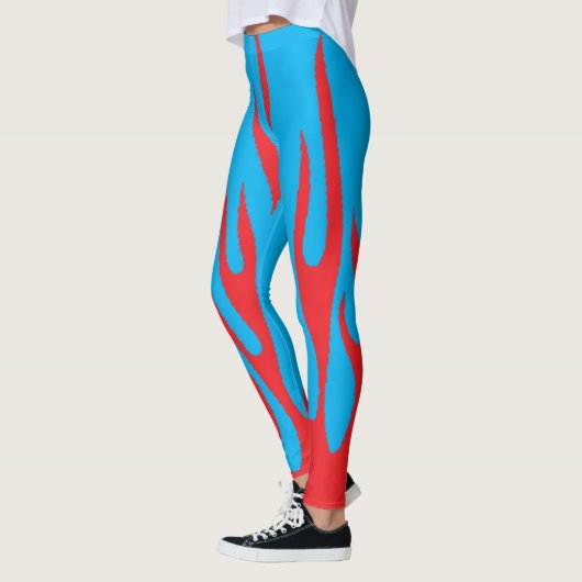 Ultimate Red Flame op een Navy Blue feestkostuum Leggings (Links)