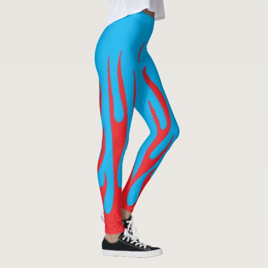 Ultimate Red Flame op een Navy Blue feestkostuum Leggings (Rechts)