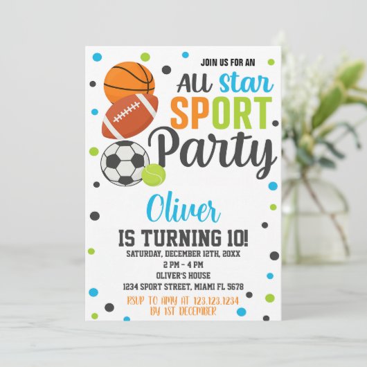 Ultimate Sports Party verjaardagsuitnodiging Kaart (Staand voorkant)