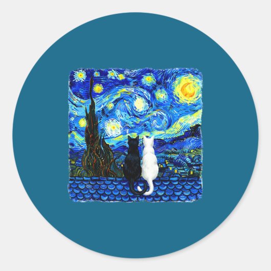 Ultimate Starry Night Van Cat Gogh Ronde Sticker (Voorkant)