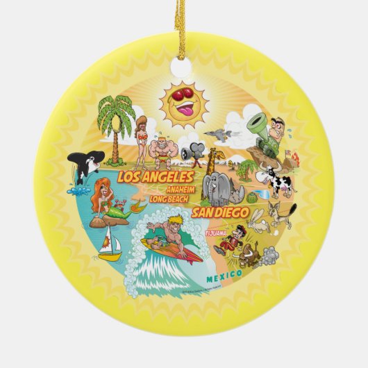 Ultimate Sunny California Round Ceramic Ornament (Achterkant)