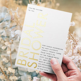 Ultra Black Modern Custom Name GOLD Vrijgezellenfe Folie Uitnodiging