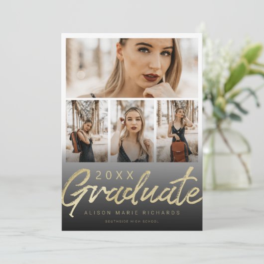 Ultra Chic Gold Brush Script Afstuderen-fotokaart Kaart (Staand voorkant)