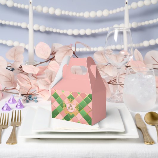 Ultra Chic Preppy Roze Groen Argyle Monogram Wapen Bedankdoosjes (Huwelijk)