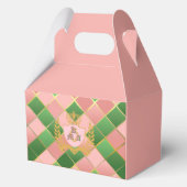 Ultra Chic Preppy Roze Groen Argyle Monogram Wapen Bedankdoosjes (Achterkant)