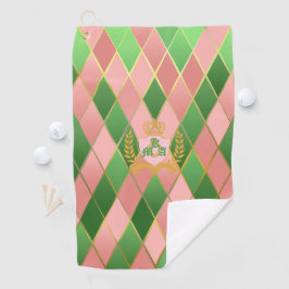 Ultra Chic Preppy Roze Groen Argyle Monogram Wapen Golfhanddoek