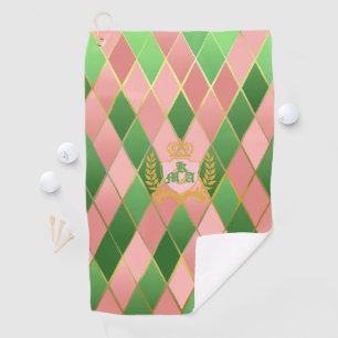Ultra Chic Preppy Roze Groen Argyle Monogram Wapen Golfhanddoek
