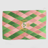 Ultra Chic Preppy Roze Groen Argyle Monogram Wapen Golfhanddoek (Horizontaal)