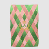 Ultra Chic Preppy Roze Groen Argyle Monogram Wapen Golfhanddoek (Voorkant)