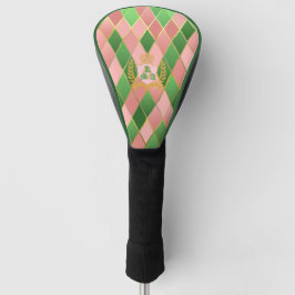 Ultra Chic Preppy Roze Groen Argyle Monogram Wapen Golfheadcover