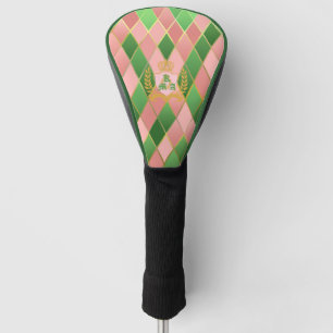 Ultra Chic Preppy Roze Groen Argyle Monogram Wapen Golfheadcover