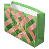 Ultra Chic Preppy Roze Groen Argyle Monogram Wapen Groot Cadeauzakje (Achterkant Gekanteld)