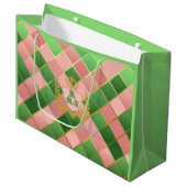 Ultra Chic Preppy Roze Groen Argyle Monogram Wapen Groot Cadeauzakje (Voorkant Gekanteld)