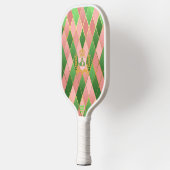 Ultra Chic Preppy Roze Groen Argyle Monogram Wapen Pickleball Paddle (Links)