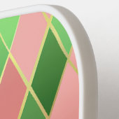 Ultra Chic Preppy Roze Groen Argyle Monogram Wapen Pickleball Paddle (Links Detail)