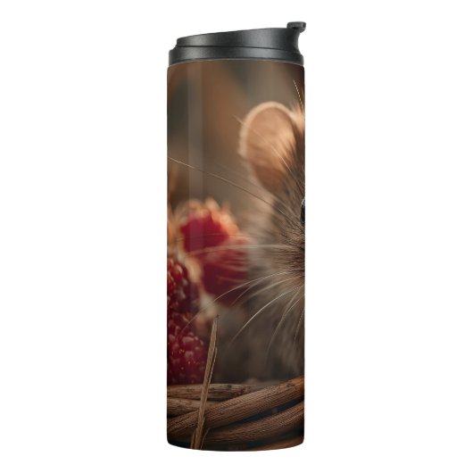 Ultra Close-up Portrait of an Adorable Wild Mouse Thermosbeker (Gedraaid links)