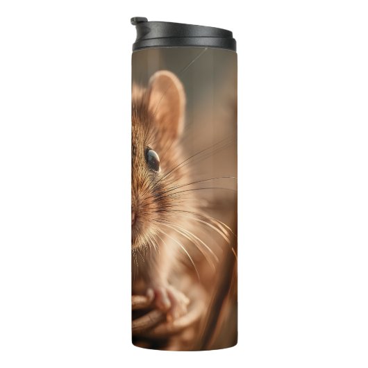 Ultra Close-up Portrait of an Adorable Wild Mouse Thermosbeker (Geroteerd rechts)