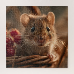 Ultra close-upportret van een schattige wilde muis legpuzzel