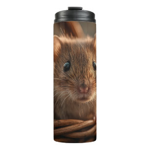 Ultra-close-upportret van een schattige wilde muis thermosbeker