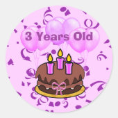 Ultra Cute 3 Years Old Birthday Cake Stickers (Voorkant)