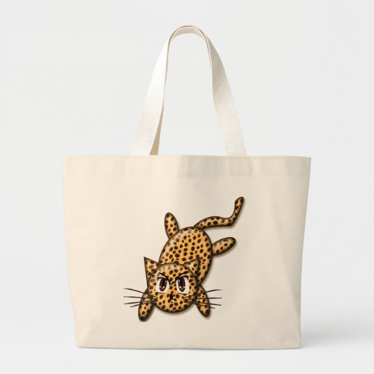 Ultra Cute Anime Leopard Kat Grote Tote Bag (Voorkant)