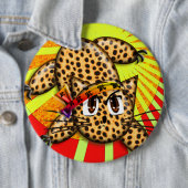Ultra Cute Anime Leopard Kat Rainbow Head Band Ronde Button 6,0 Cm (In situ)
