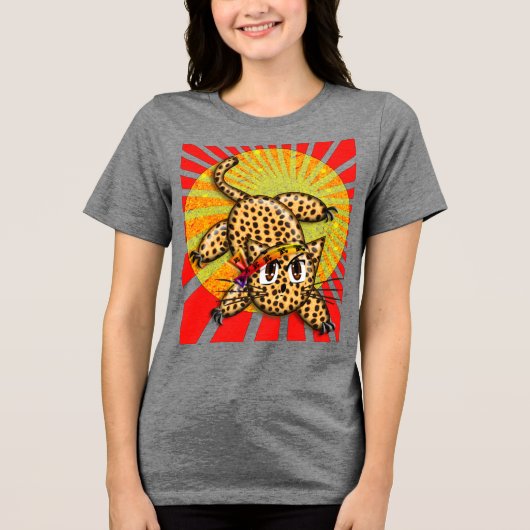 Ultra Cute Anime Leopard Kat Rainbow Head Band Tri-Blend Shirt (Voorkant)