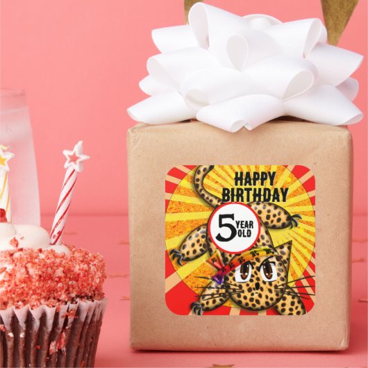 Ultra Cute Anime Leopard Kat Rainbow Head Band Vierkante Sticker (Feest)