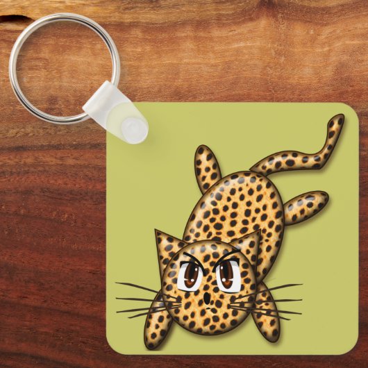 Ultra Cute Anime Leopard Kat Sleutelhanger (Voorkant)