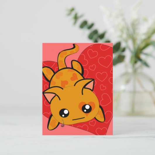 Ultra Cute Kawaii Valentijn Kat Feestdagenkaart (Staand voorkant)