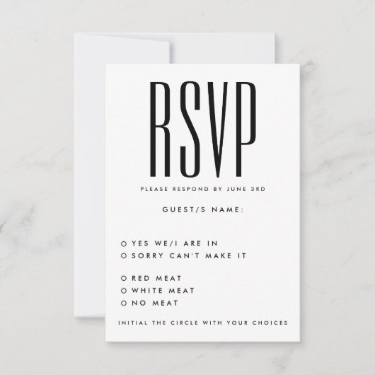 Ultra Eenvoudig Modern Minimaal Zwart JA NEE Bruil RSVP Kaartje (Voorkant)