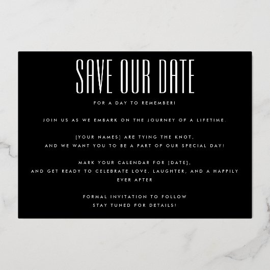 ULTRA EENVOUDIGE BOLD NAAM GOUDE FOTO SAVE THE DAT FOLIE UITNODIGING (Achterkant)