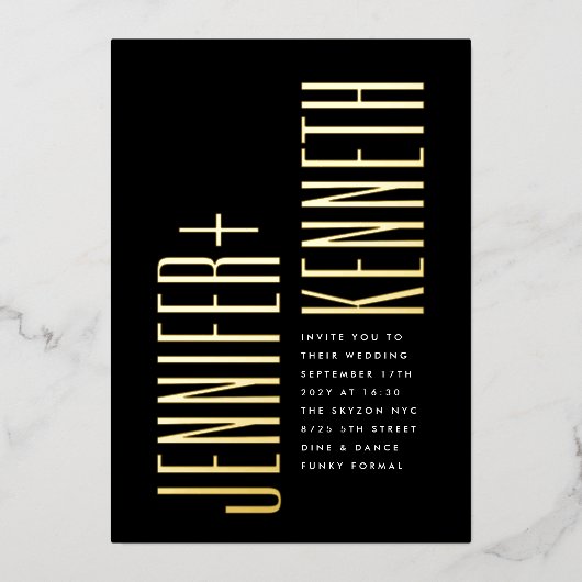 Ultra eenvoudige moderne minimalistische vet goude folie uitnodiging (Voorkant)