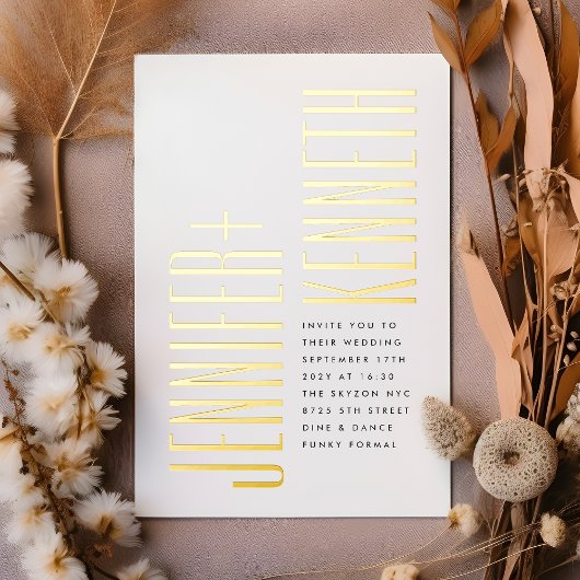 Ultra eenvoudige moderne minimalistische zwart gou folie uitnodiging