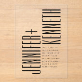 Ultra eenvoudige moderne minimalistische zwart wit acryl uitnodigingen (Voorkant)