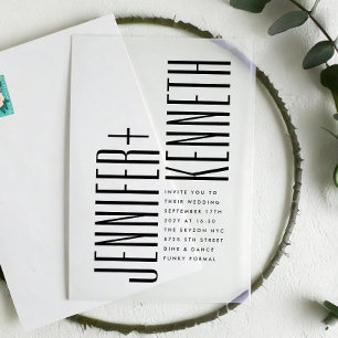 Ultra eenvoudige moderne minimalistische zwart wit acryl uitnodigingen