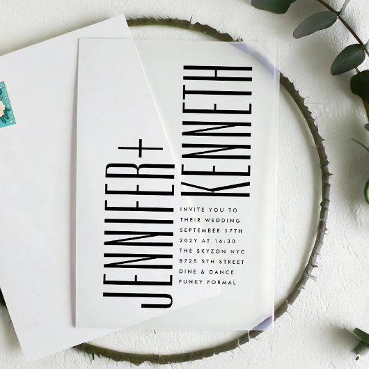 Ultra eenvoudige moderne minimalistische zwart wit acryl uitnodigingen