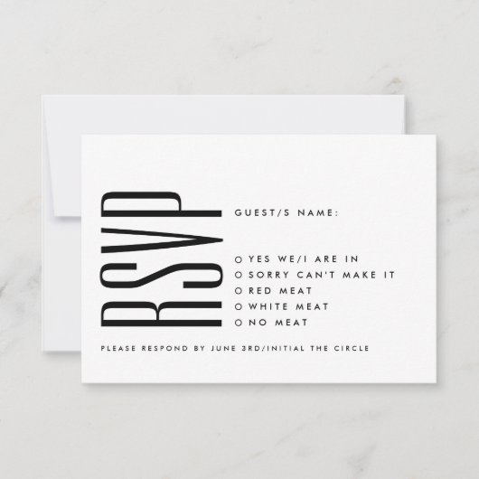 Ultra eenvoudige moderne minimalistische zwart wit RSVP kaartje (Voorkant)