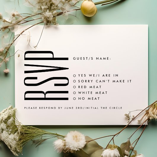 Ultra eenvoudige moderne minimalistische zwart wit RSVP kaartje