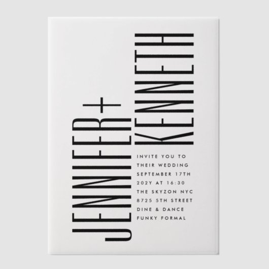 Ultra eenvoudige moderne minimalistische zwart wit vellum uitnodigingen (Voorkant)