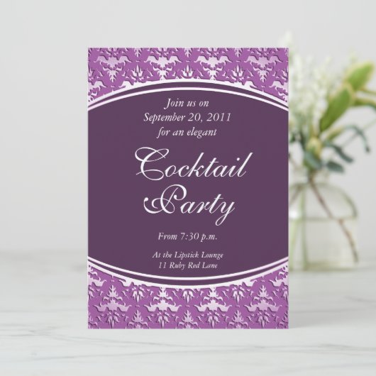 Ultra Elegant Mauve - Silver Embossed Damask Kaart (Staand voorkant)
