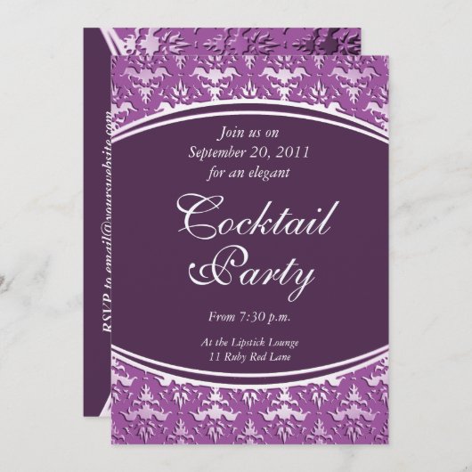 Ultra Elegant Mauve - Silver Embossed Damask Kaart (Voorkant / Achterkant)