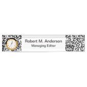 Ultra Elegant zwart-wit Fancy Bloemdamast Naambordje (Voorkant)