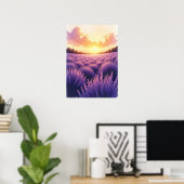 Ultra-gedetailleerd zonsondergang lavendellandscha poster (Thuiskantoor)