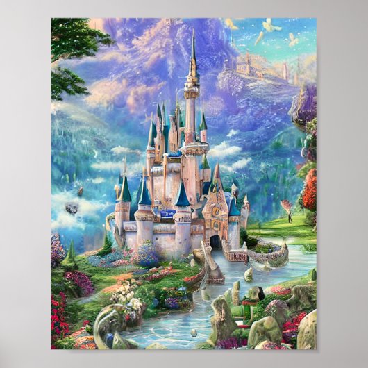 Ultra Gedetailleerde whimsical Fairytale Castle Tr Poster (Voorkant)