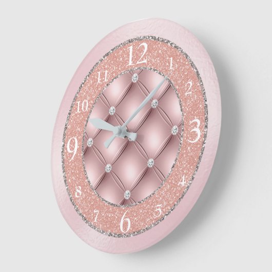 Ultra Glamoureus Roze Glitter en Diamonds Grote Klok (Hoek)