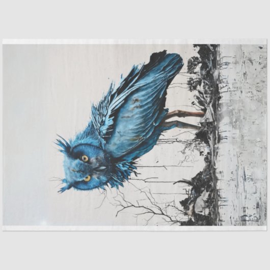 Ultra Levendige Guardian Blue Owl Chaotische Decou Tissuepapier (Voorkant)