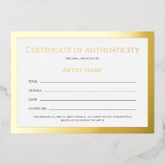 Ultra Luxe Gouden Folie Certificaat van Echtheid Feestdagenkaart (Voorkant)