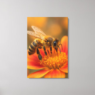 Ultra Macro Honeybee Close Up Photorealistic Canvas Afdruk