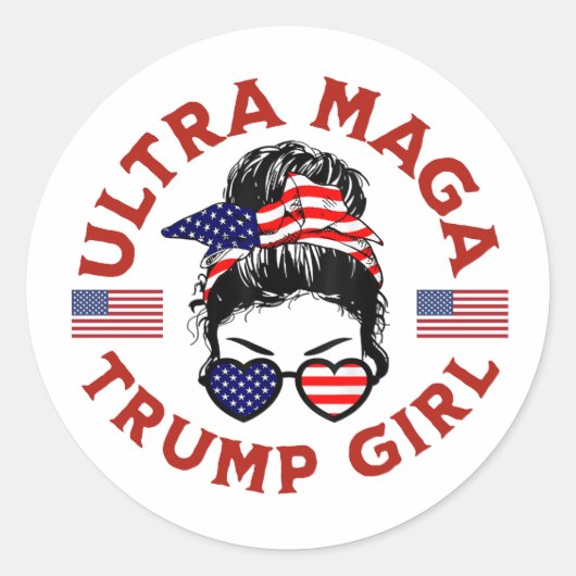 Ultra Maga Trump Girl Ronde Sticker (Voorkant)
